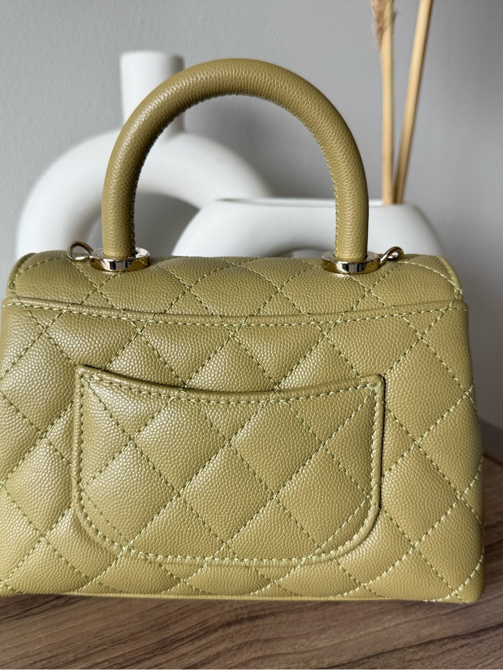 CHANEL Coco Top Handle Bag in Olive Green Caviar Leather with Gold Hardware - Picture 12 of 13